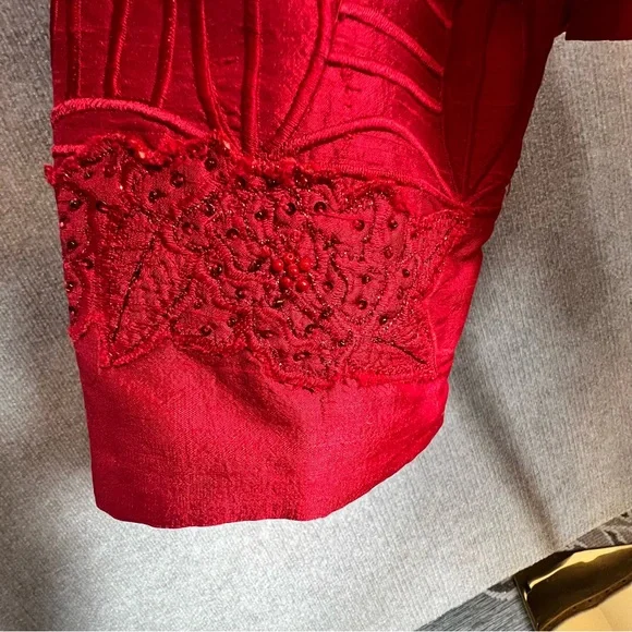Anage Silk Red Embroidered Dress Jacket Women’s Size XL - Picture 10 of 14
